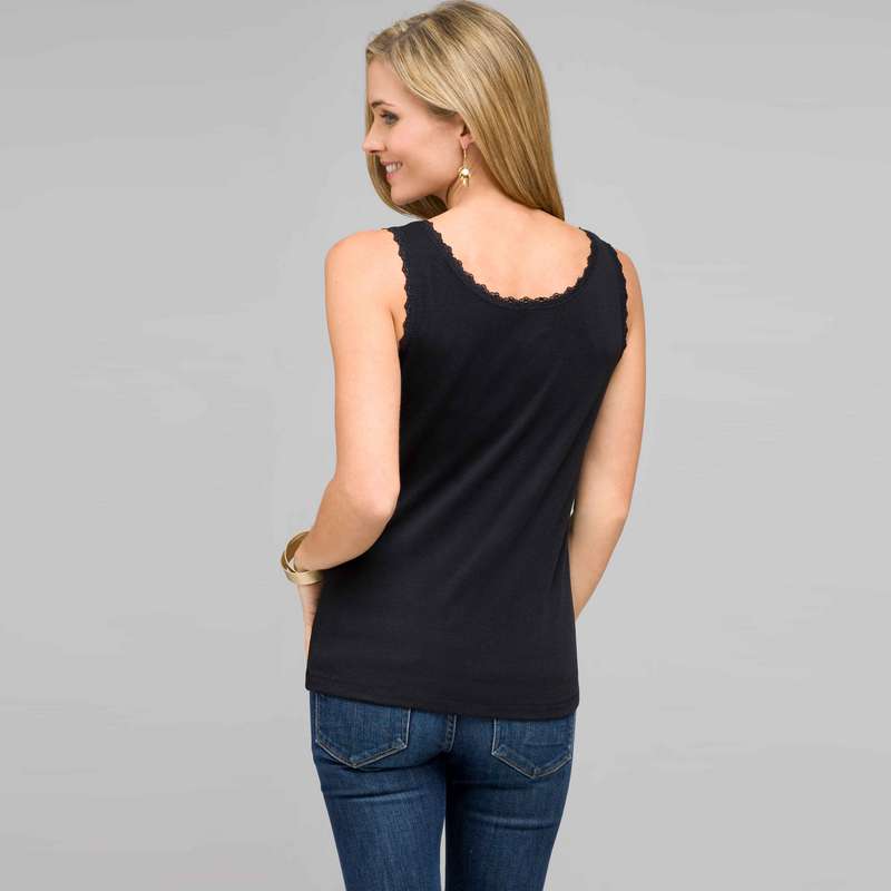 Lace Trim Tank, Black, large image number 1
